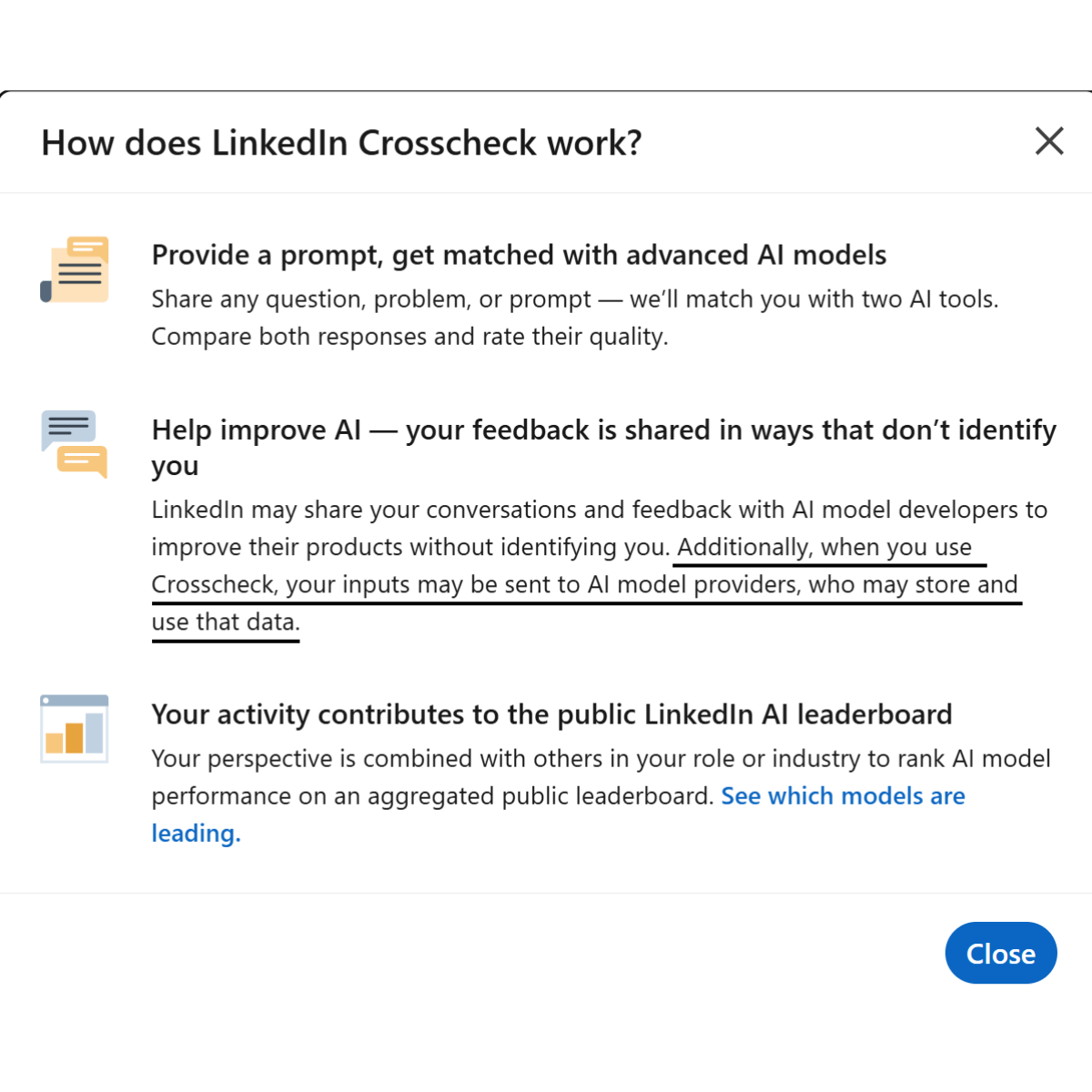 LinkedIn Crosscheck 'How does it work' disclosure screen
